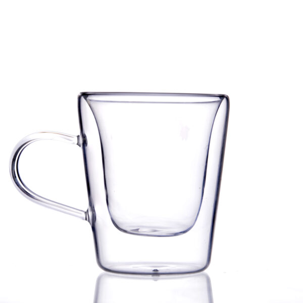 Straight Clear Double Wall Drinking Glass Cup with Handle - Image 3